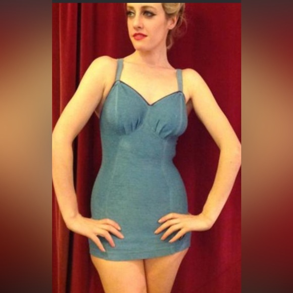 1930s/40s Jantzen Swimsuit Original Pin Up Cotton Swimming V Neck Low Back - Picture 1 of 16